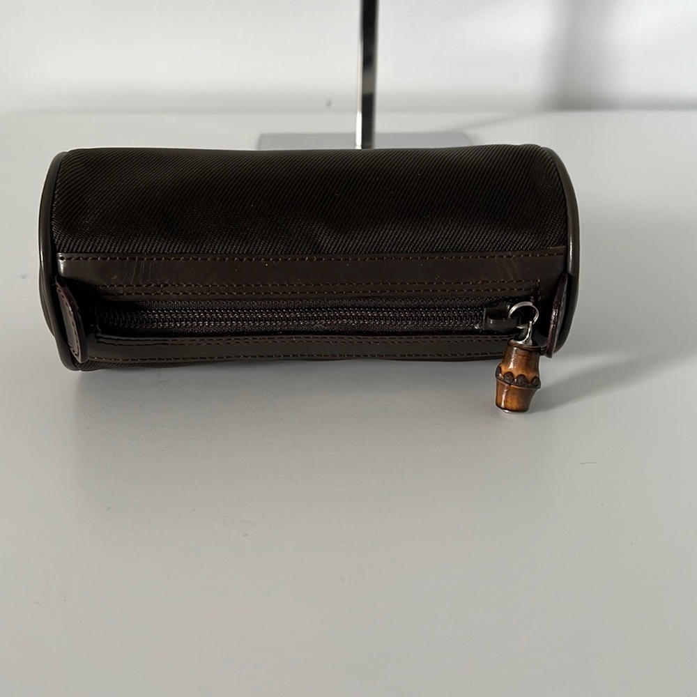 Gucci Round Barrel Fabric And Leather Trim With Bamboo Pull